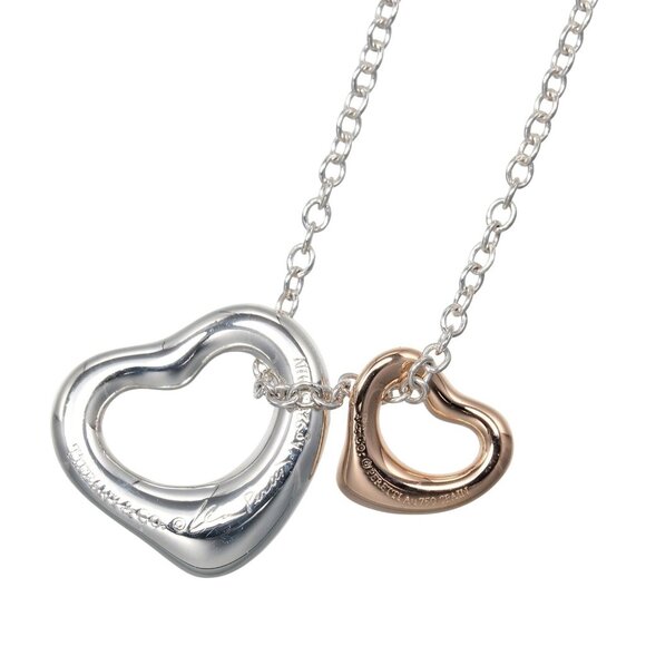 TIFFANY&Co. Double open heart Necklace 0.4"＆0.3" Silver925/K18 Pink Gold... - Picture 3 of 6